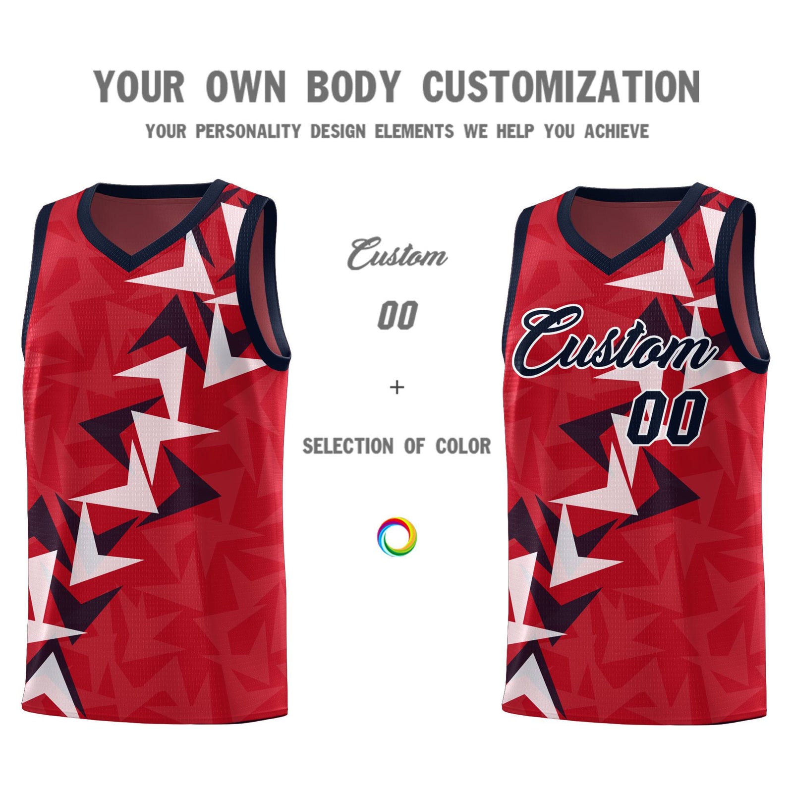 Custom Red Boomerang Pattern Sets Basketball Jersey
