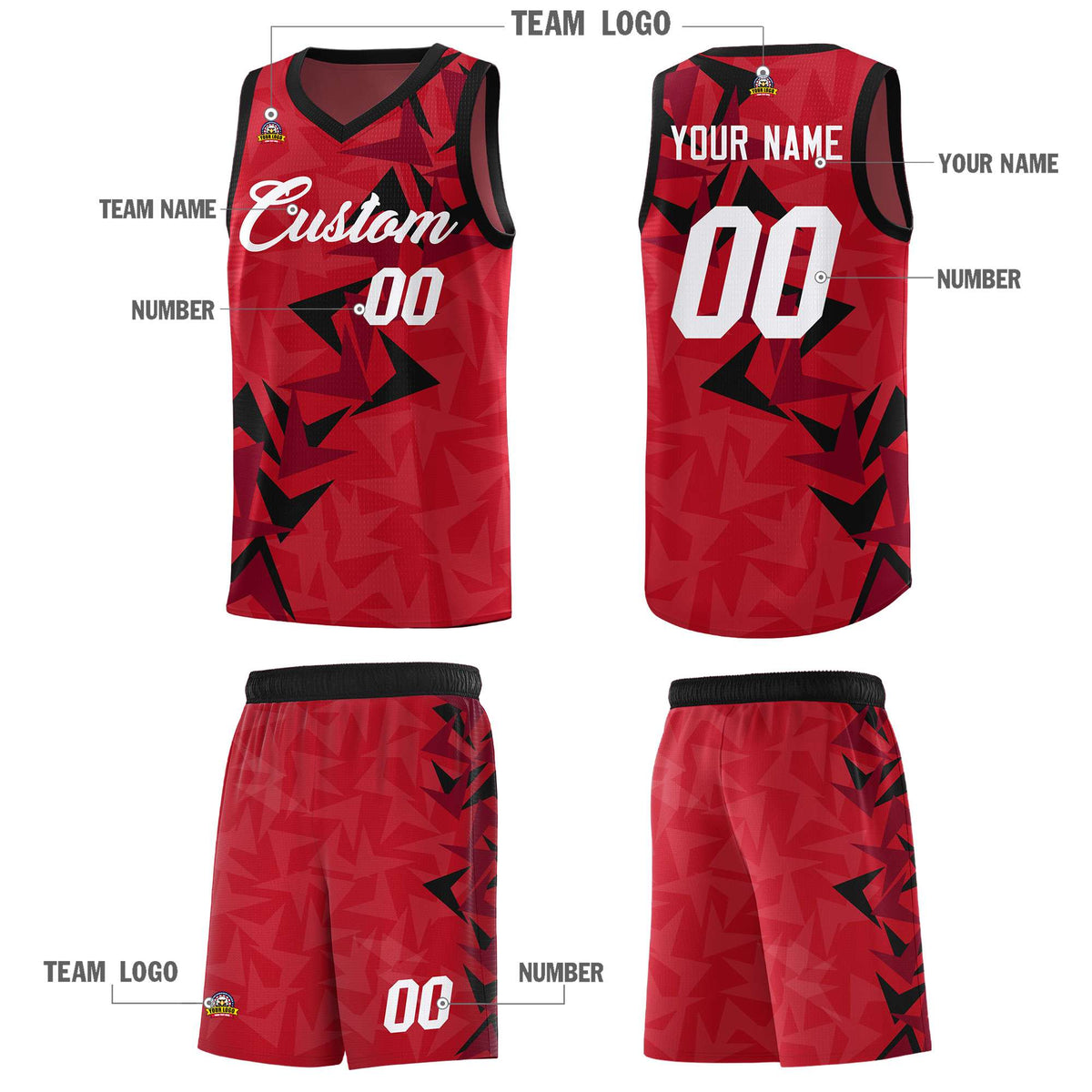 Custom Red Boomerang Pattern Sets Basketball Jersey