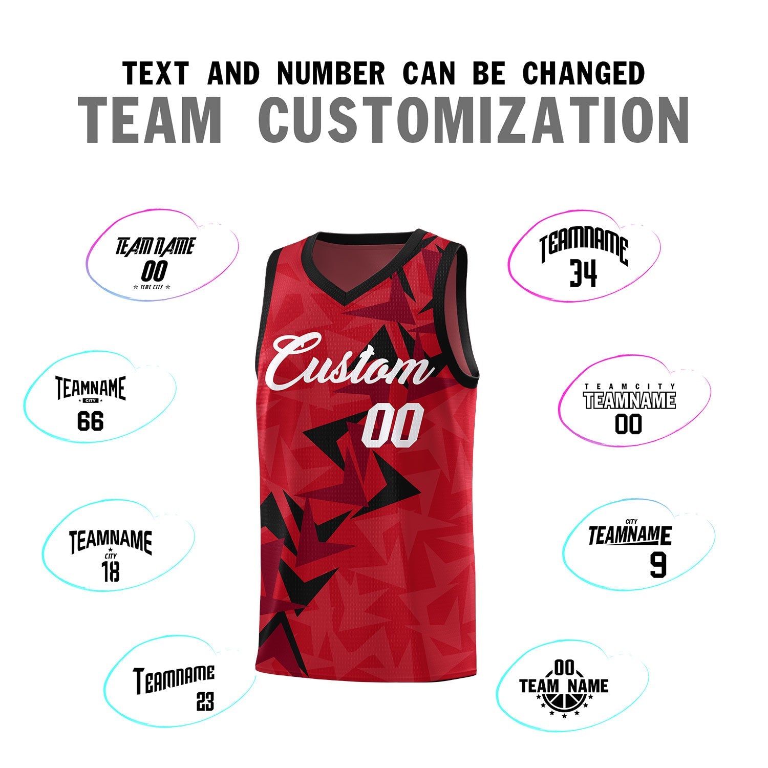 Custom Red Boomerang Pattern Sets Basketball Jersey