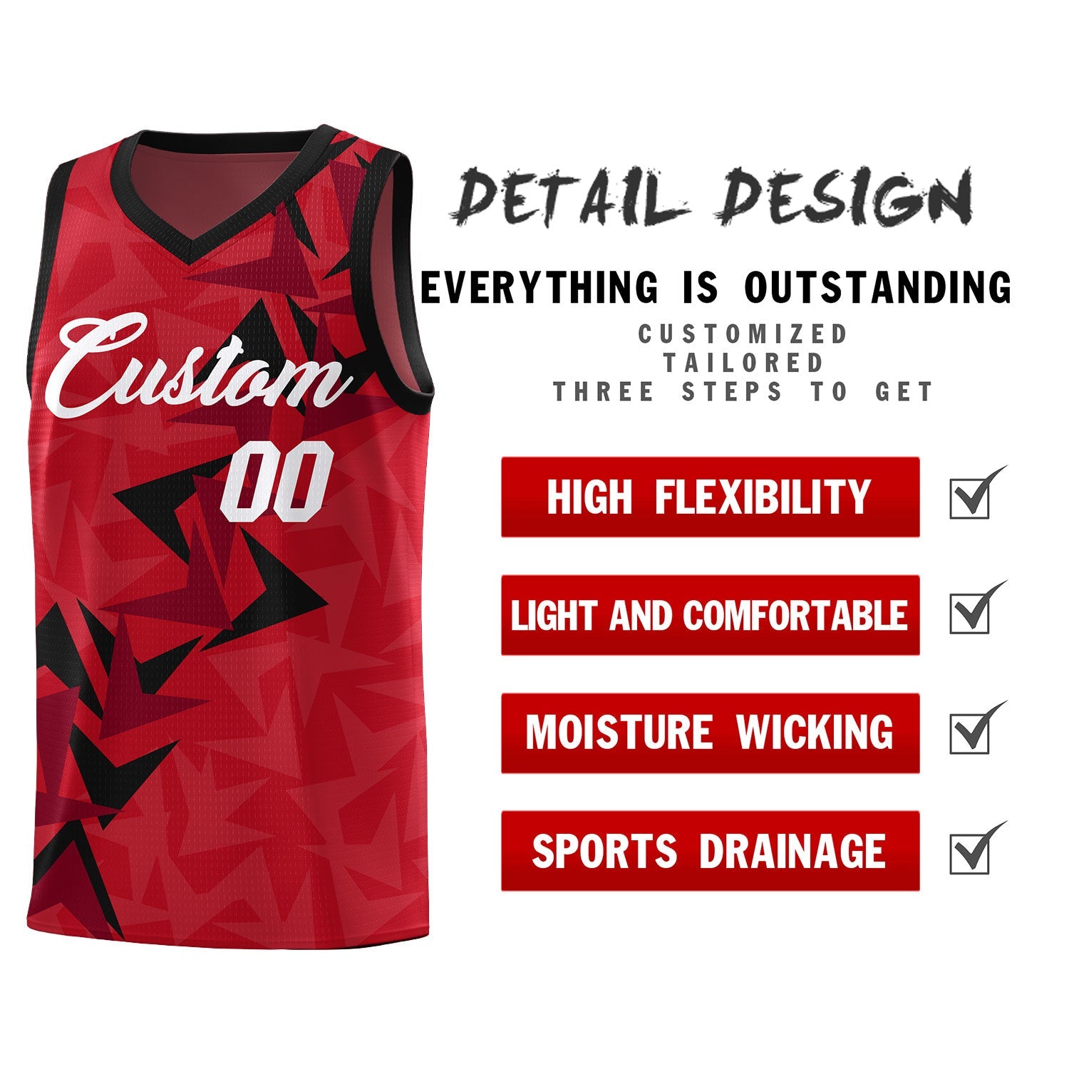 Custom Red Boomerang Pattern Sets Basketball Jersey