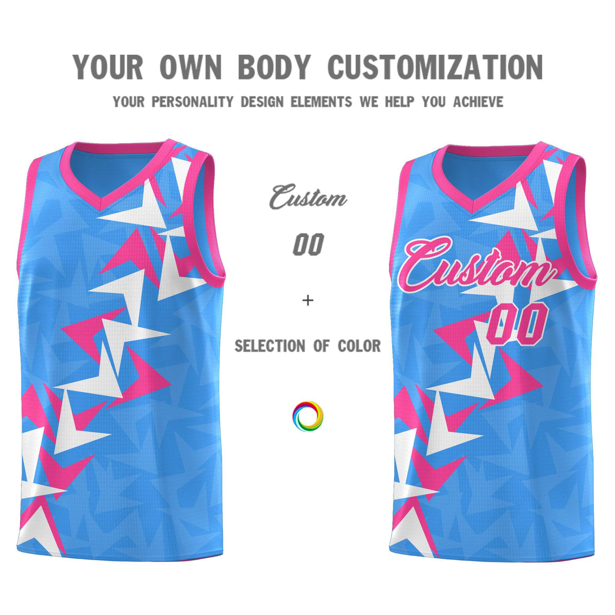 Custom Light Blue Boomerang Pattern Sets Basketball Jersey