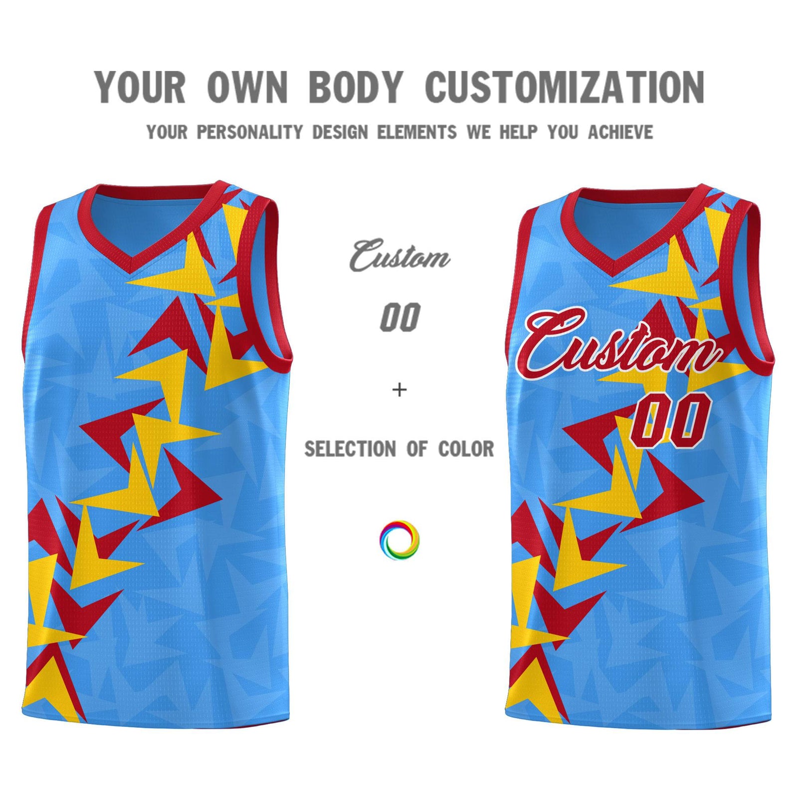 Custom Light Blue Boomerang Pattern Sets Basketball Jersey