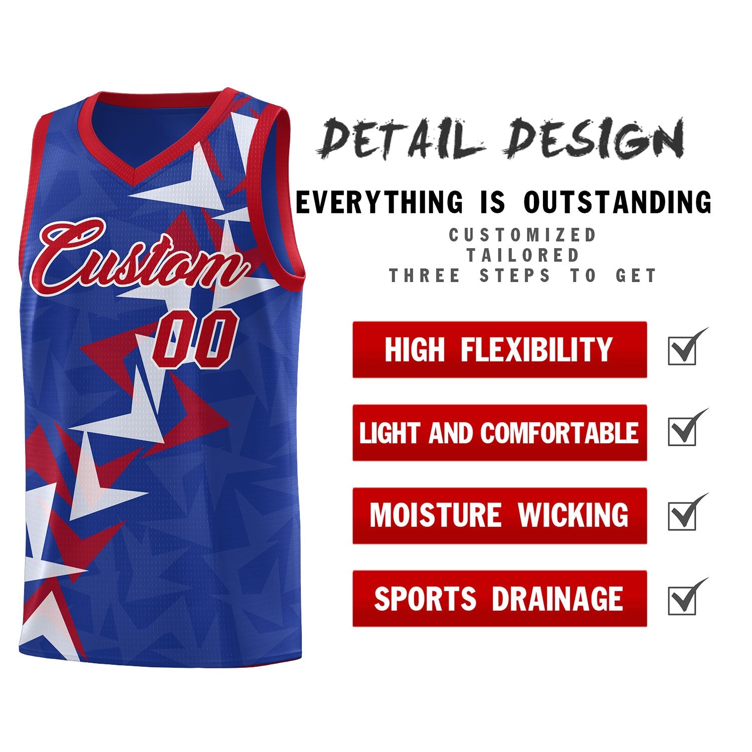 Custom Royal Boomerang Pattern Sets Basketball Jersey