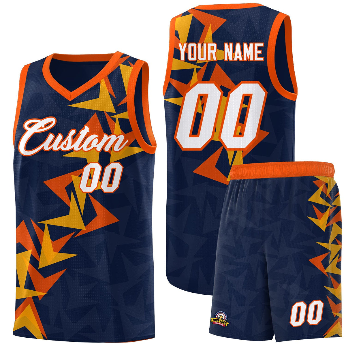 Custom Navy Boomerang Pattern Sets Basketball Jersey