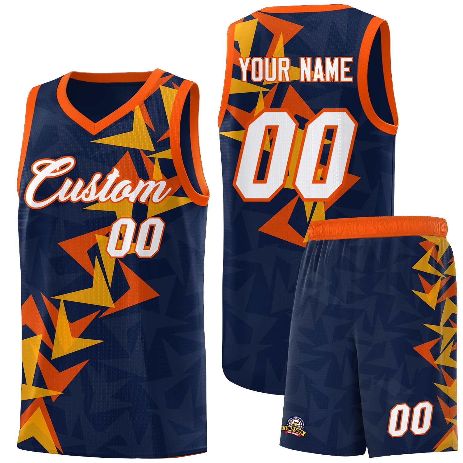 Custom Navy Boomerang Pattern Sets Basketball Jersey