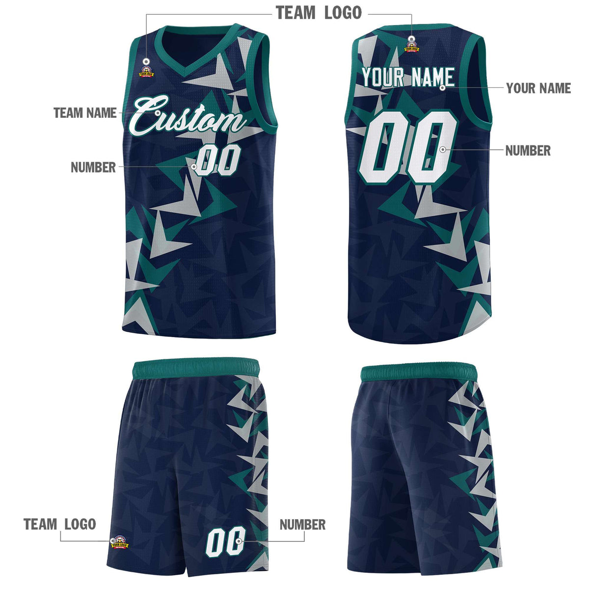 Custom Navy Boomerang Pattern Sets Basketball Jersey