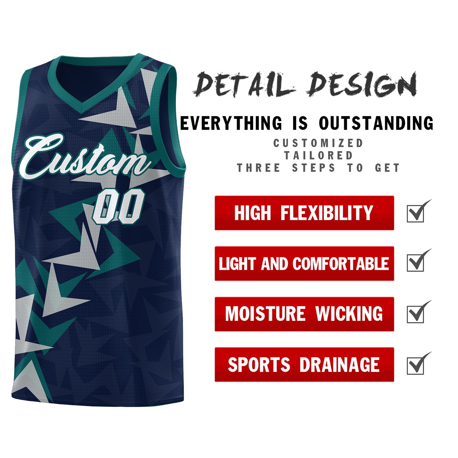 Custom Navy Boomerang Pattern Sets Basketball Jersey