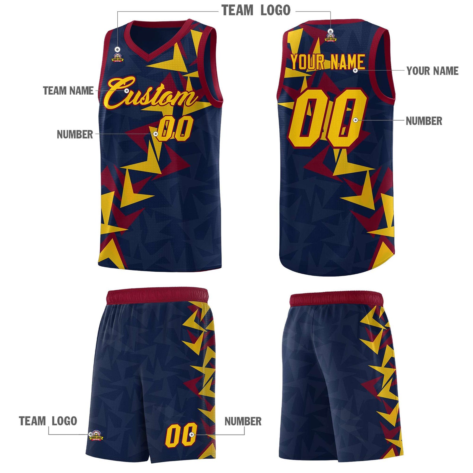 Custom Navy Boomerang Pattern Sets Basketball Jersey
