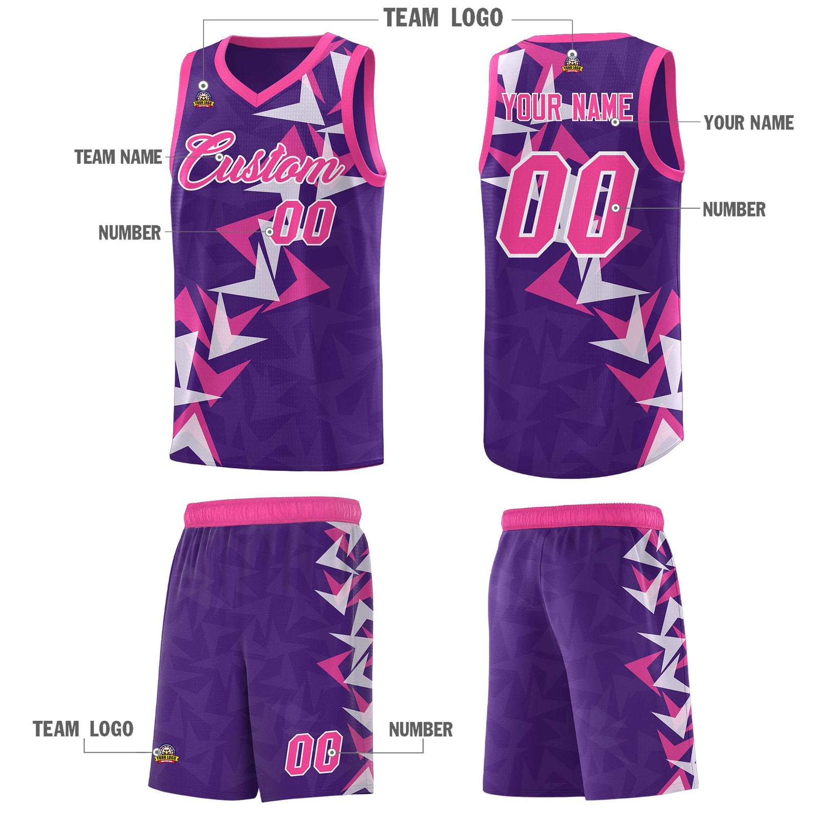 Custom Purple Boomerang Pattern Sets Basketball Jersey