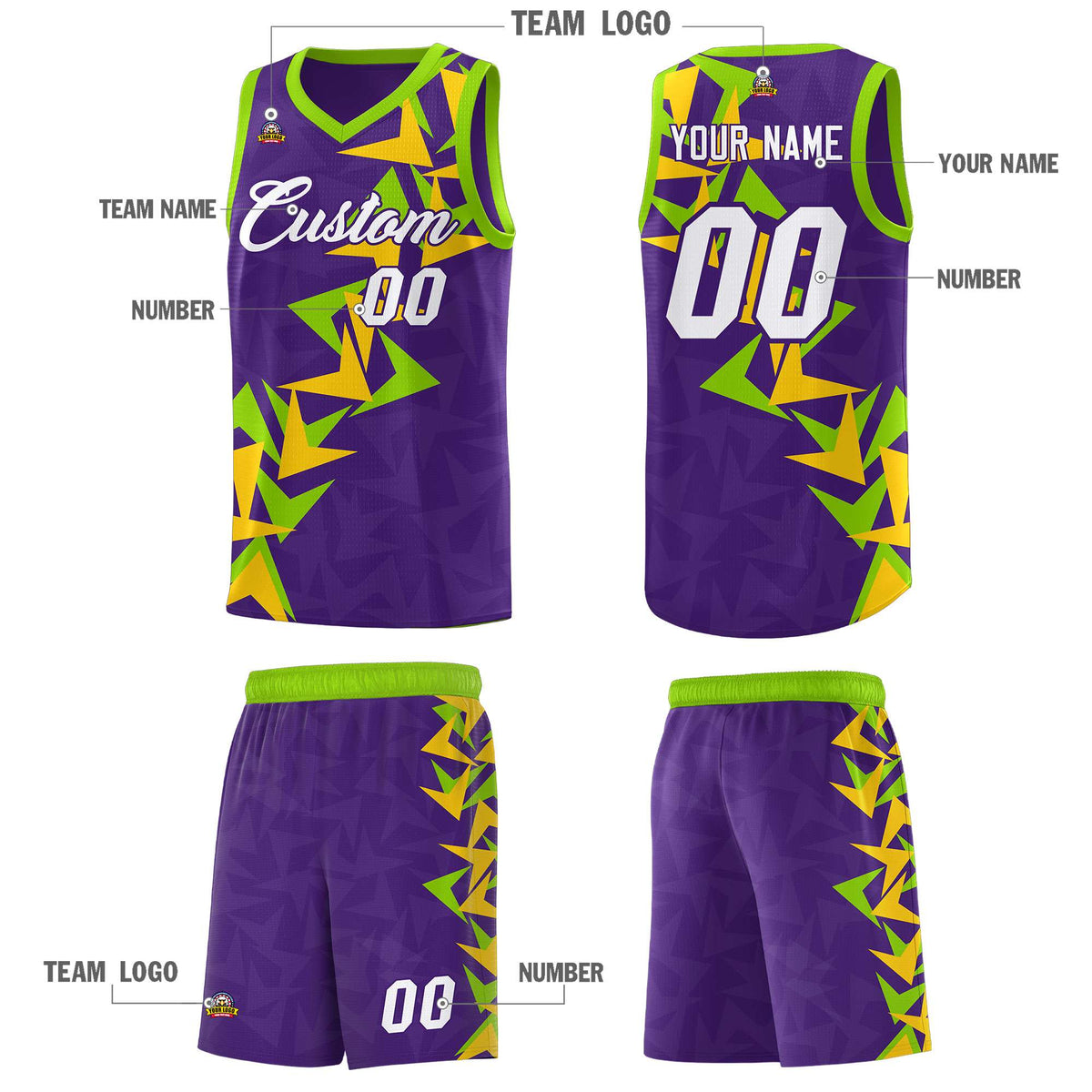Custom Purple Boomerang Pattern Sets Basketball Jersey