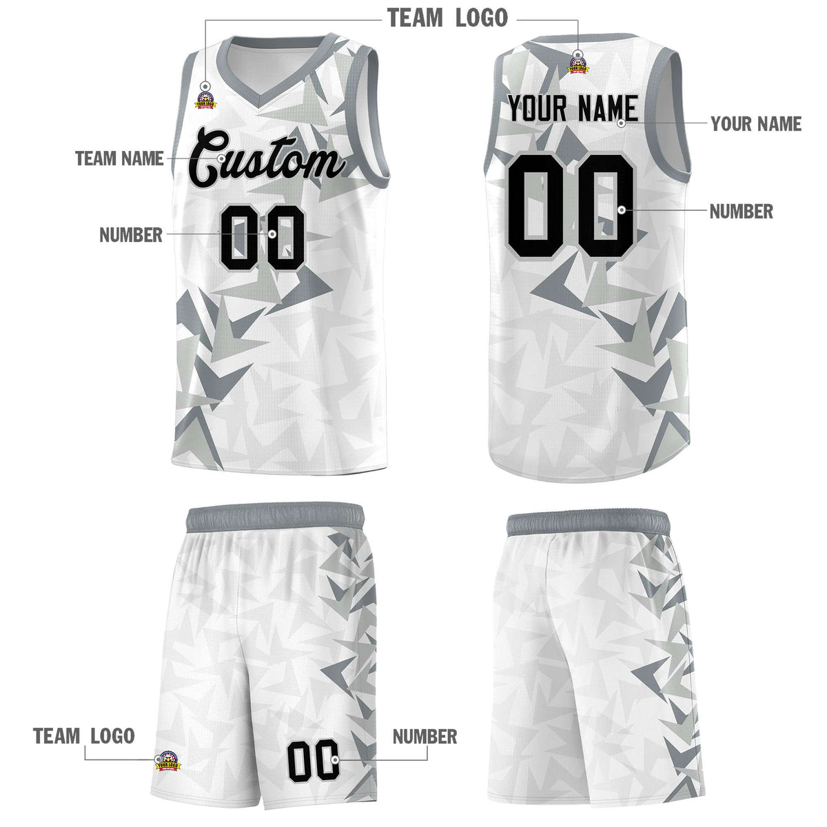 Custom White Boomerang Pattern Sets Basketball Jersey