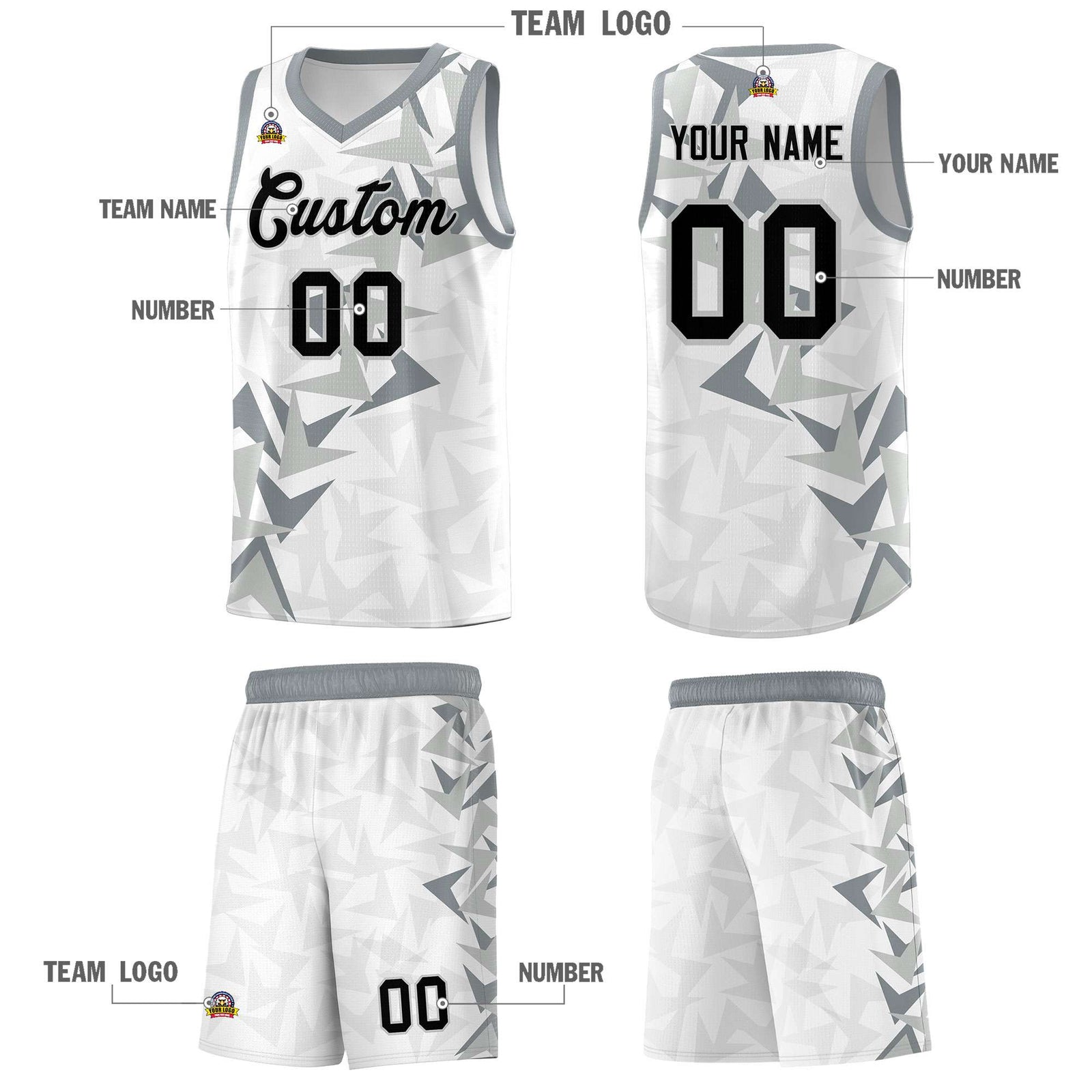 Custom White Boomerang Pattern Sets Basketball Jersey