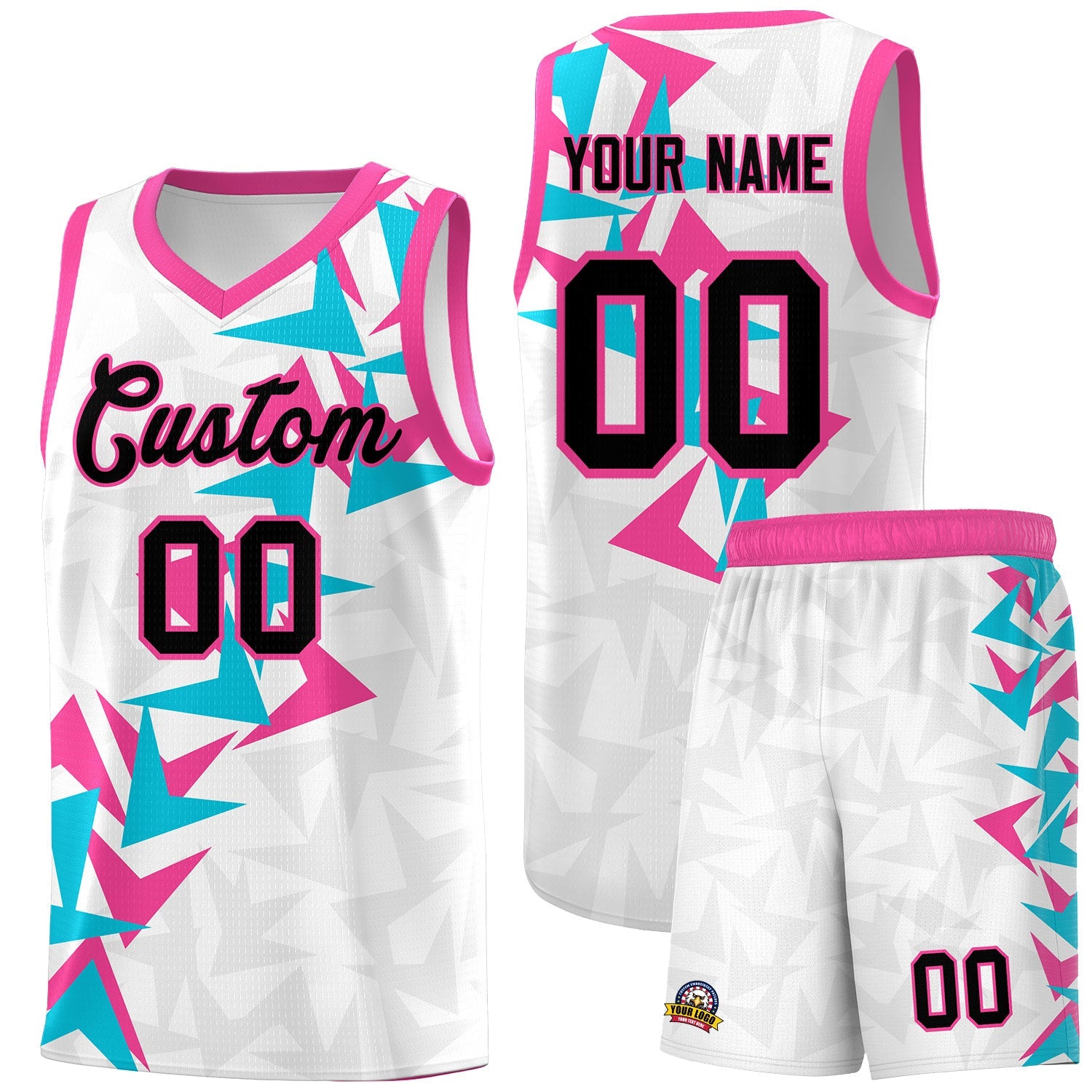 Custom White Boomerang Pattern Sets Basketball Jersey