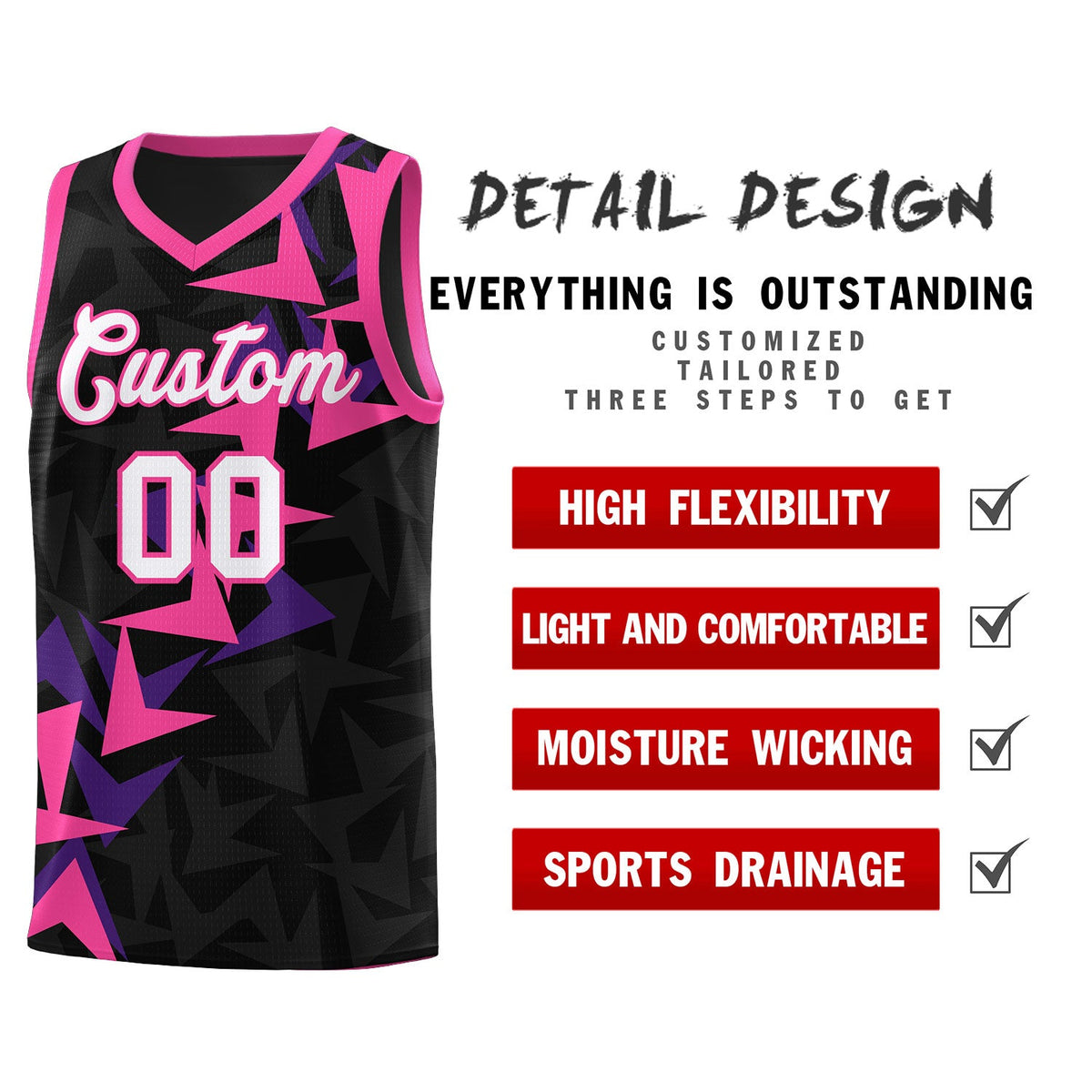 Custom Black Boomerang Pattern Sets Basketball Jersey