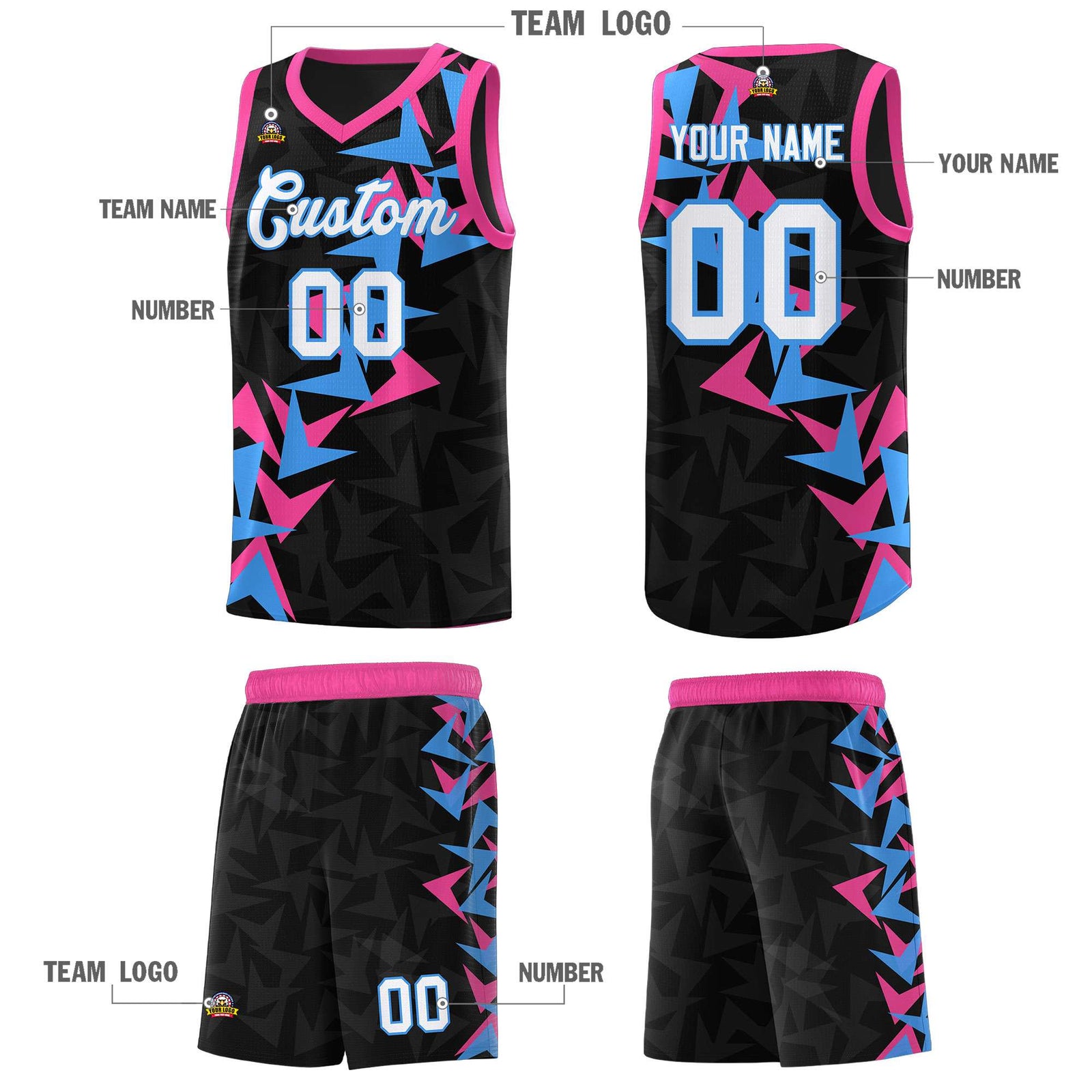 Custom Black Boomerang Pattern Sets Basketball Jersey