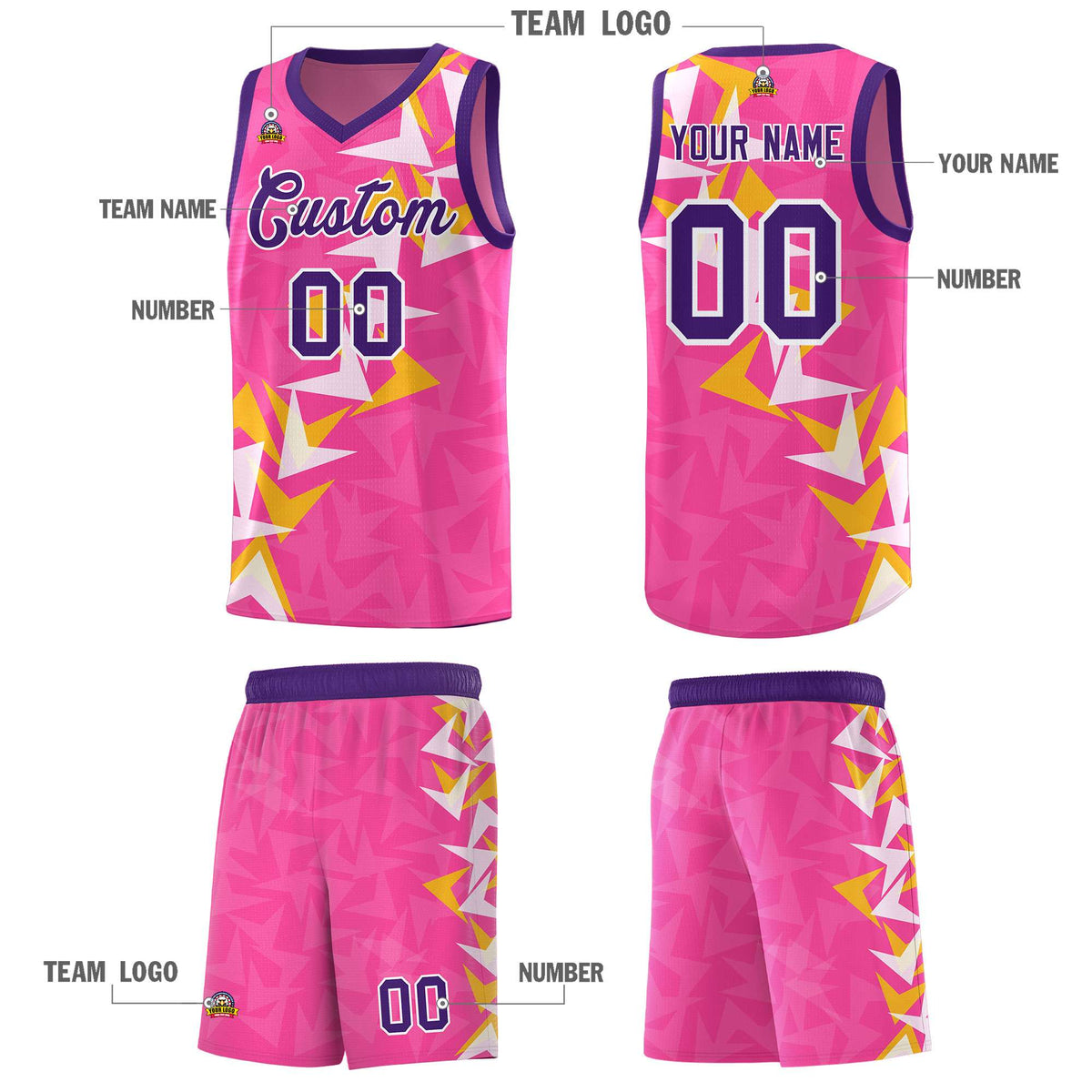 Custom Pink Boomerang Pattern Sets Basketball Jersey