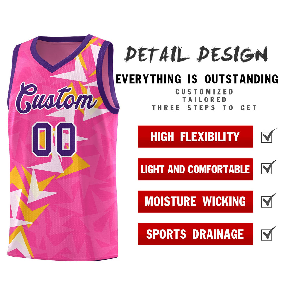Custom Pink Boomerang Pattern Sets Basketball Jersey