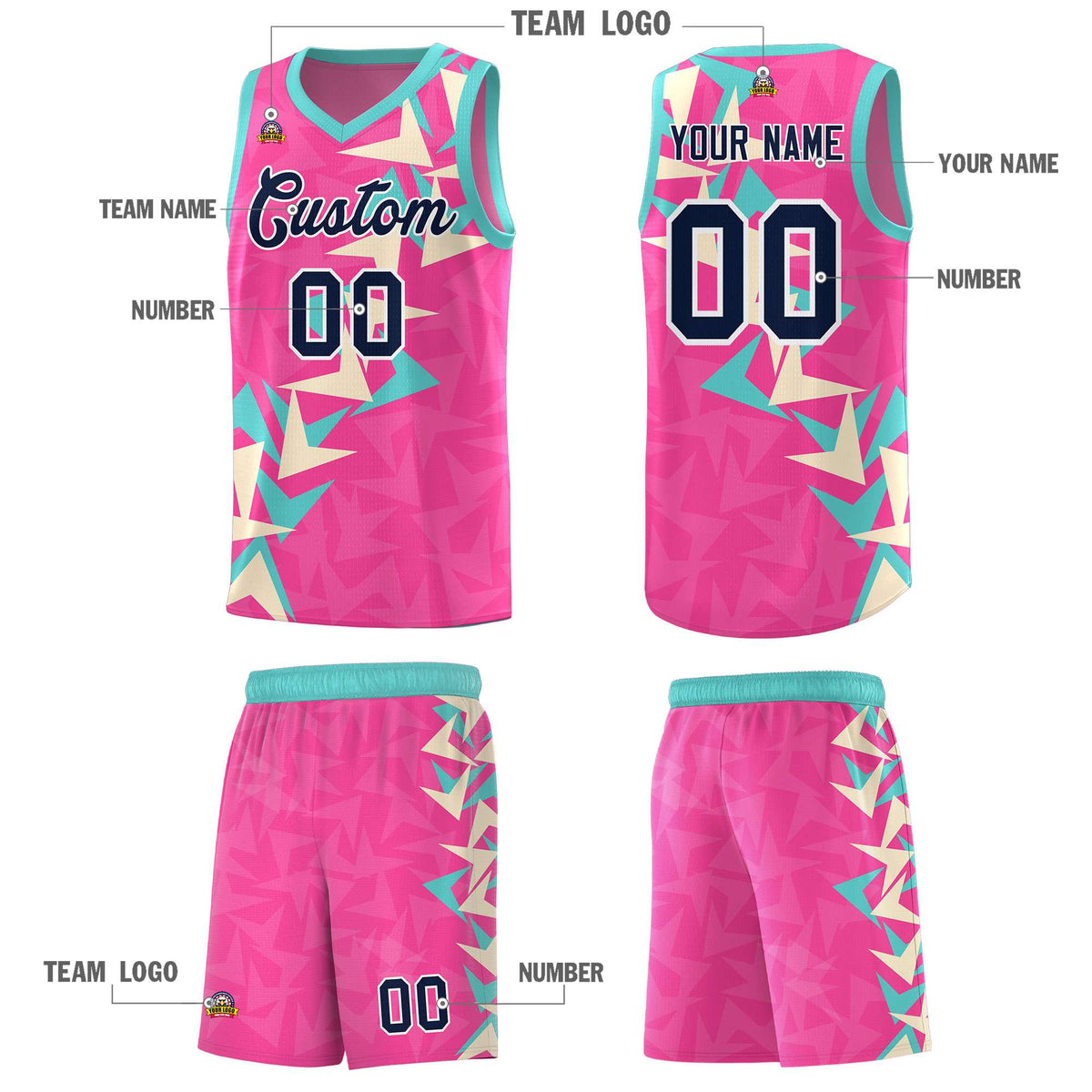 Custom Pink Boomerang Pattern Sets Basketball Jersey