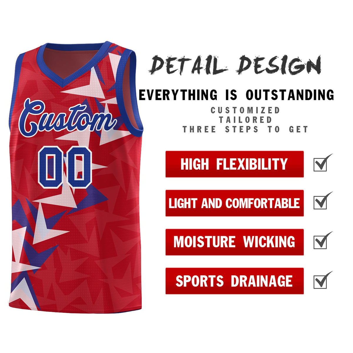 Custom Red Boomerang Pattern Sets Basketball Jersey
