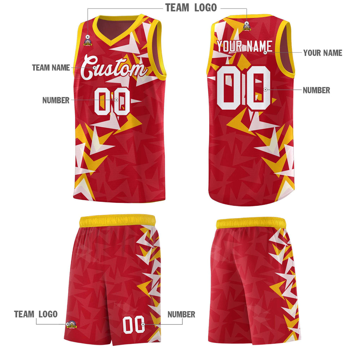 Custom Red Boomerang Pattern Sets Basketball Jersey