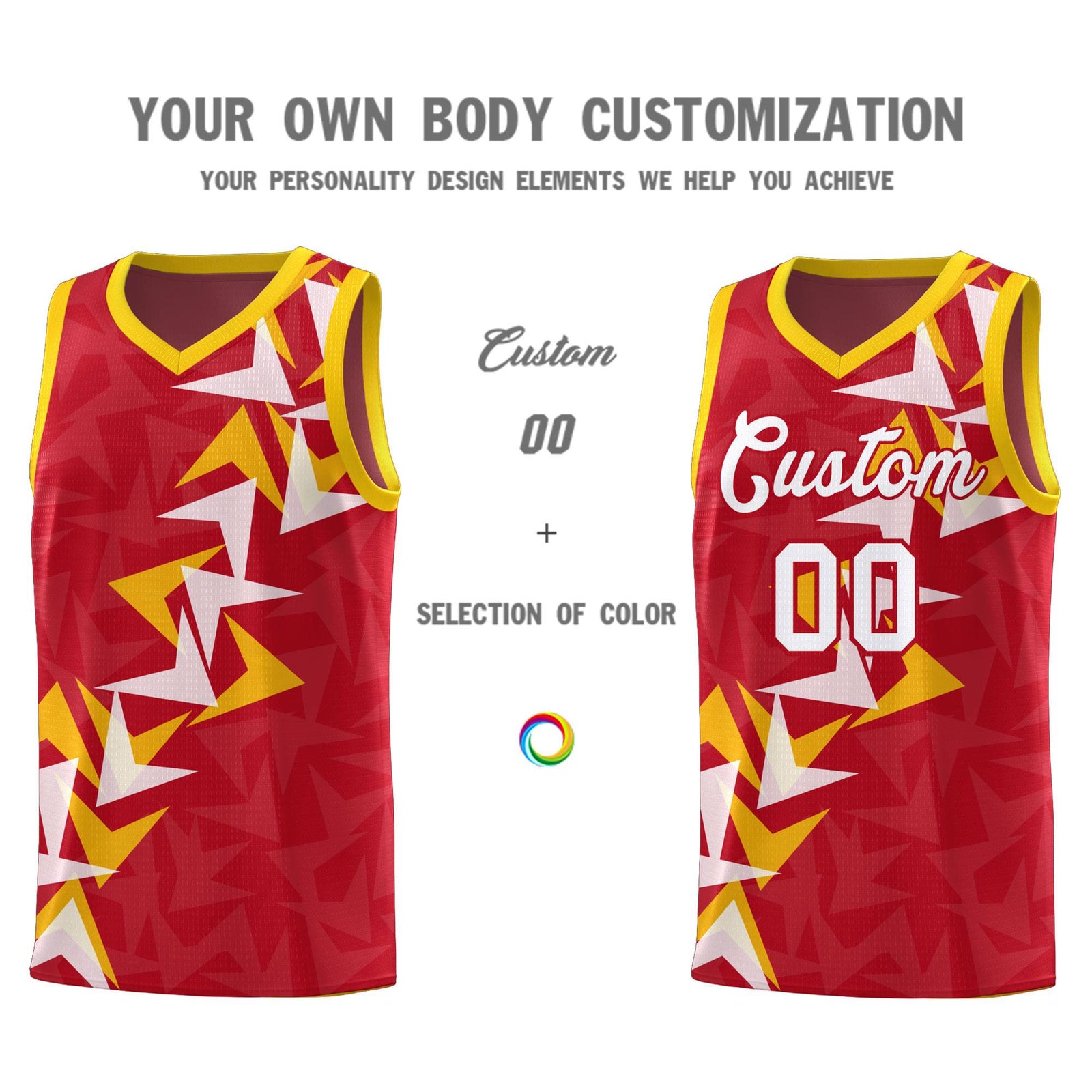 Custom Red Boomerang Pattern Sets Basketball Jersey