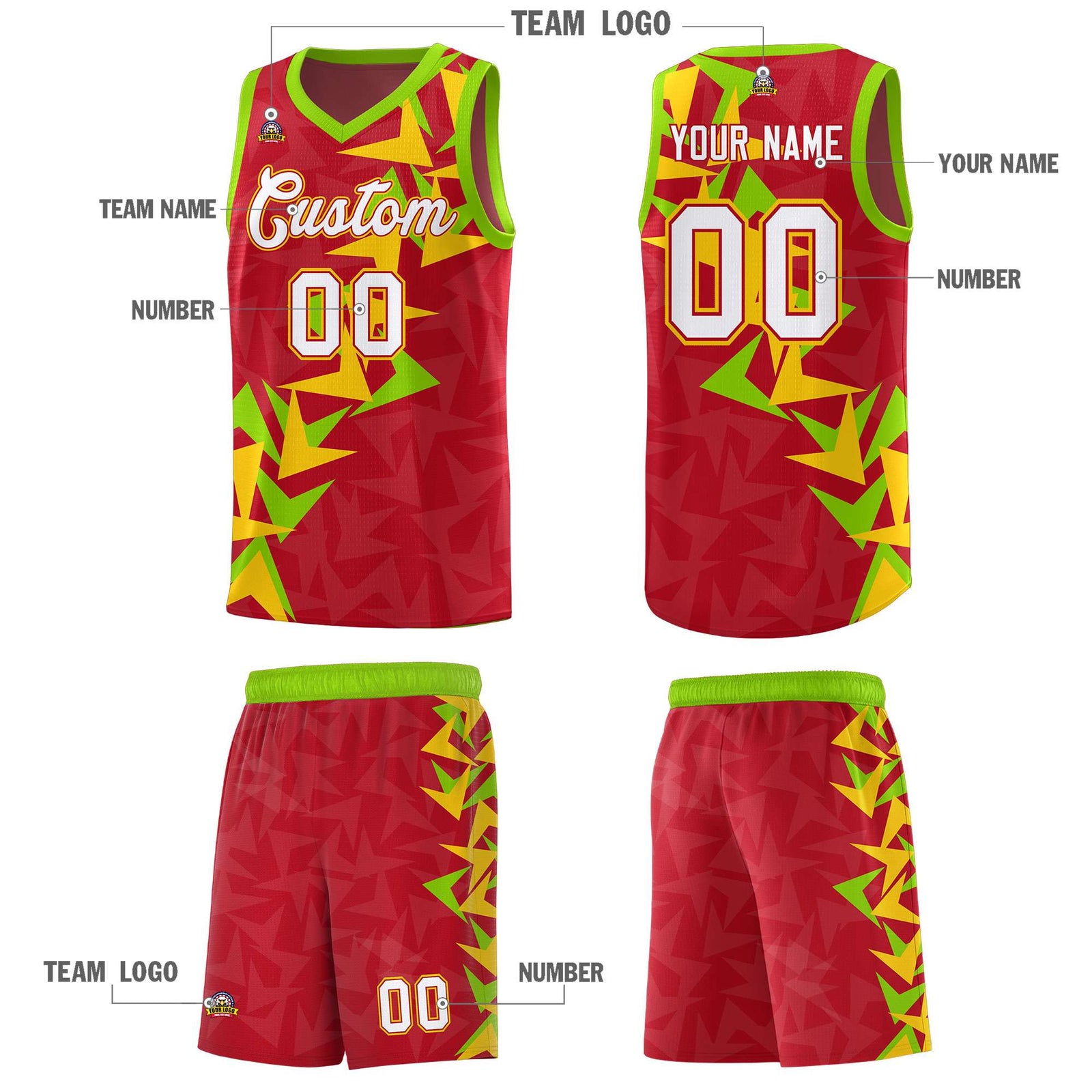 Custom Red Boomerang Pattern Sets Basketball Jersey