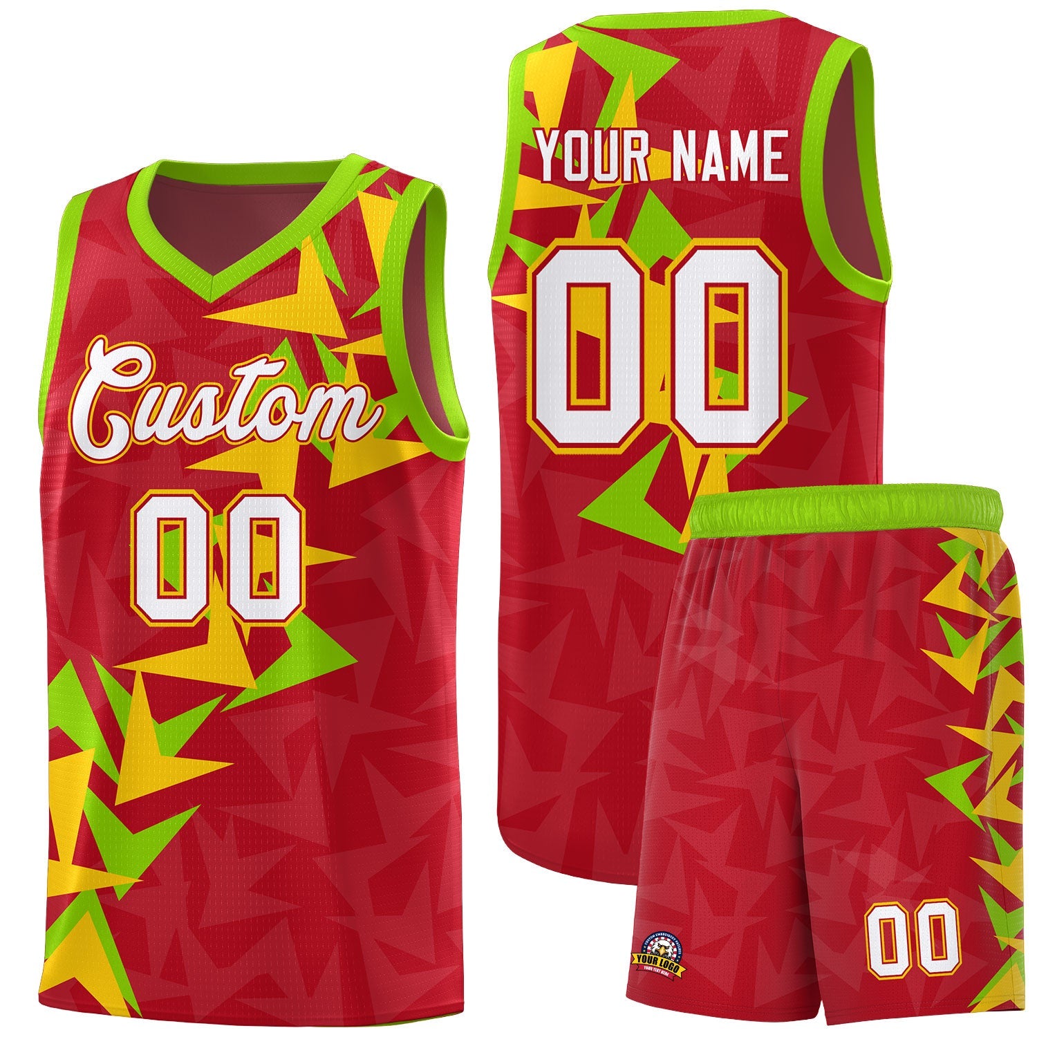 Custom Red Boomerang Pattern Sets Basketball Jersey