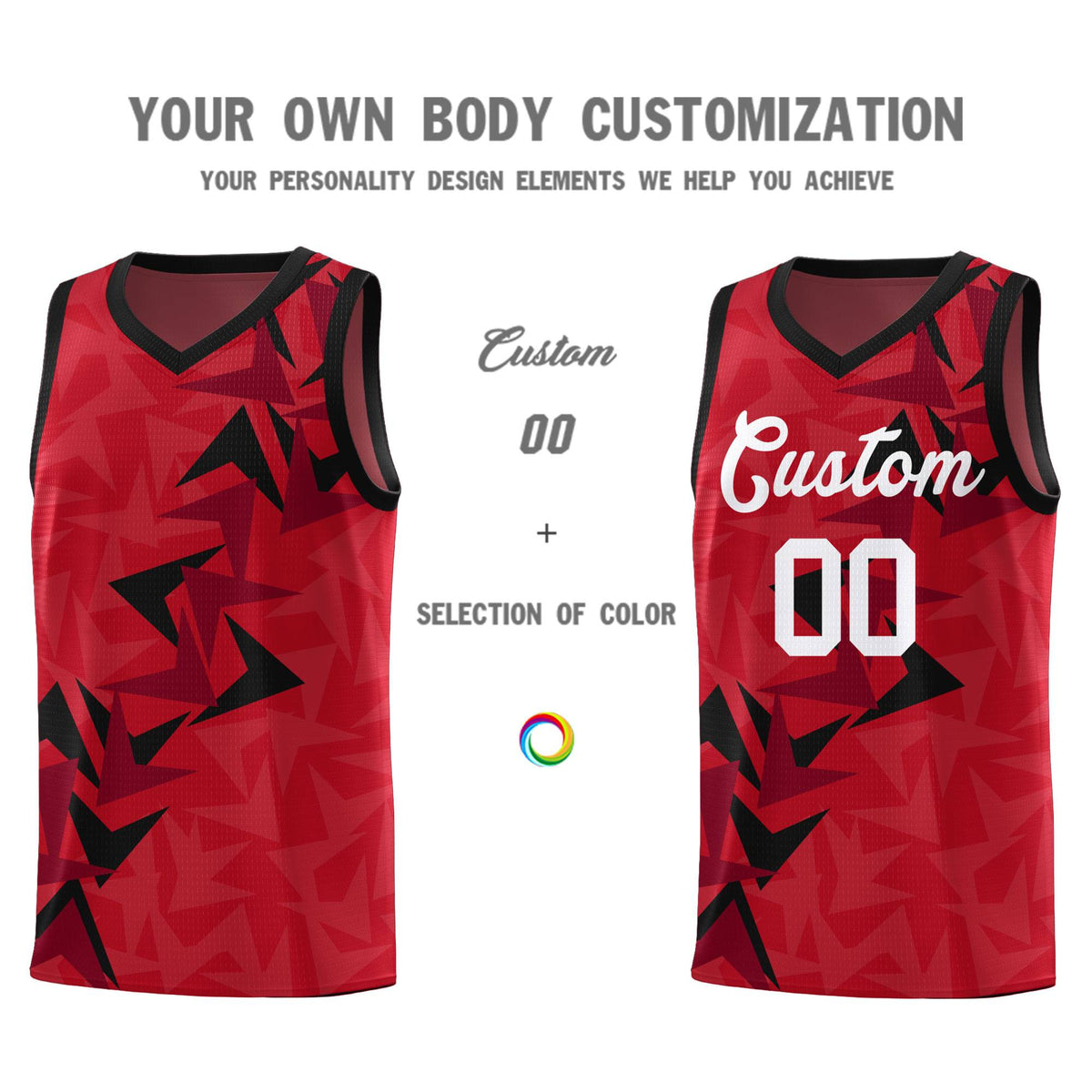 Custom Red Boomerang Pattern Sets Basketball Jersey