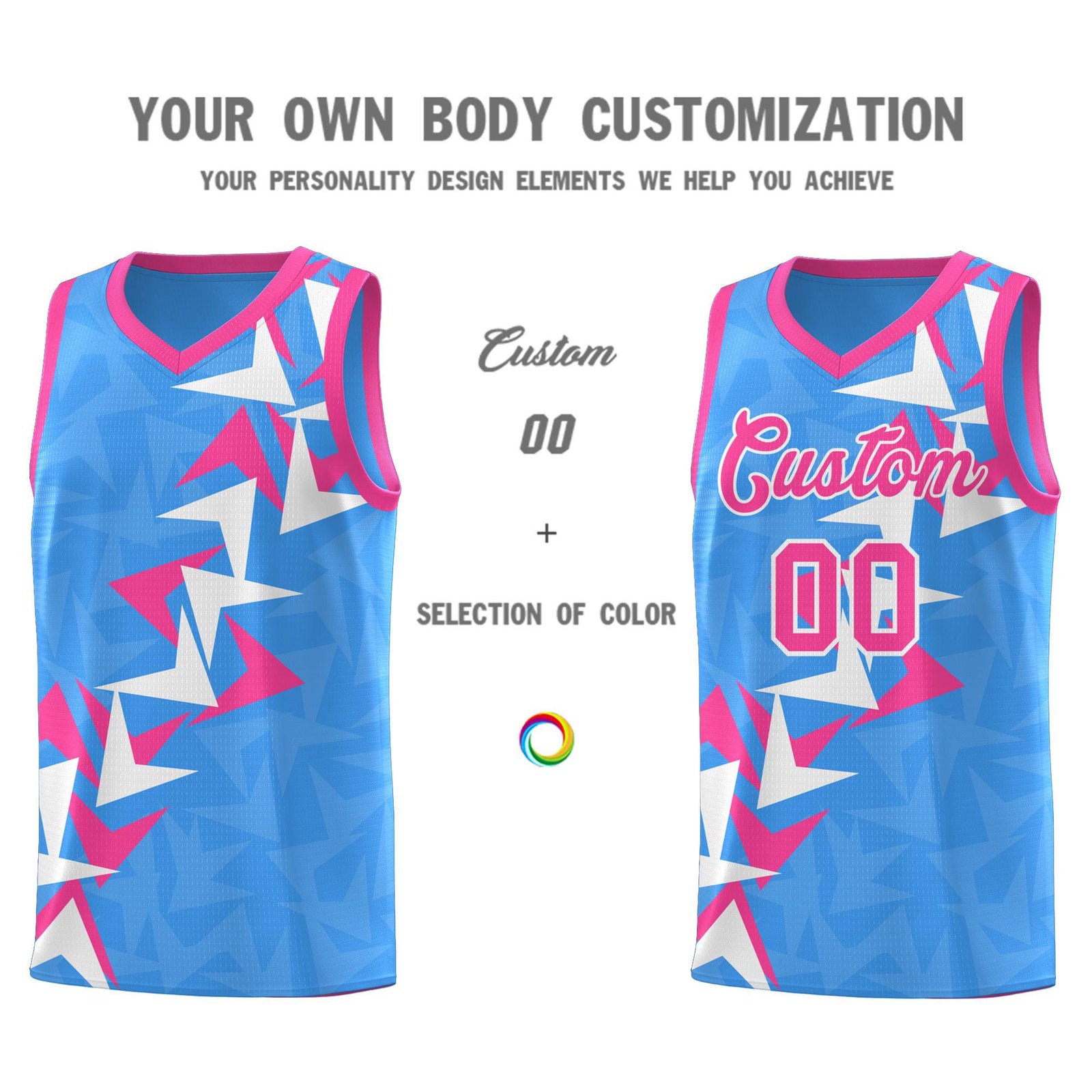 Custom Light Blue Boomerang Pattern Sets Basketball Jersey