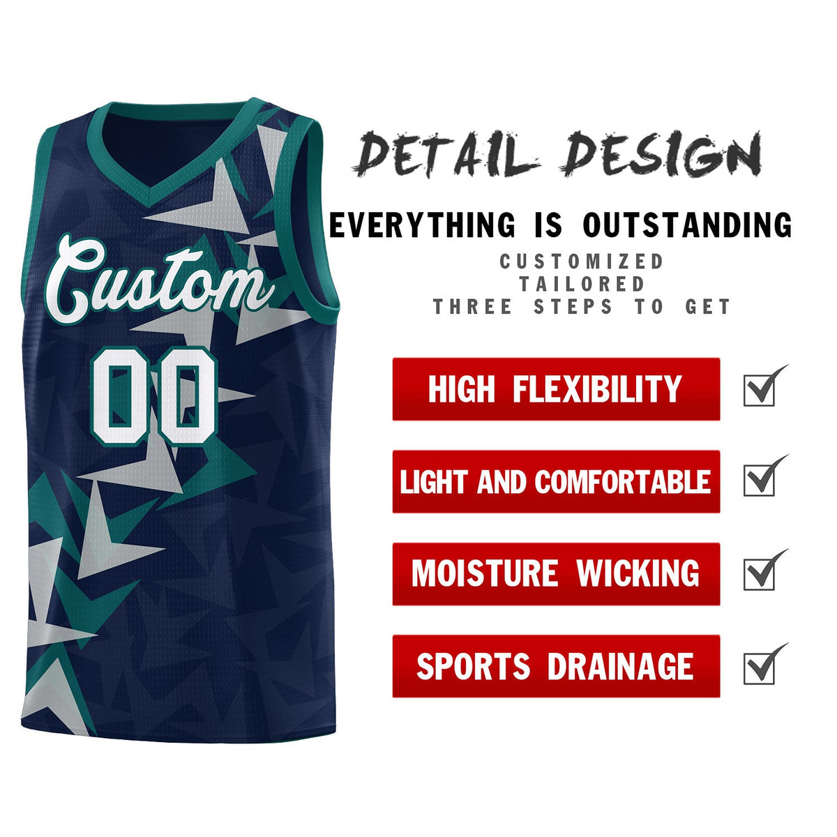 Custom Navy Boomerang Pattern Sets Basketball Jersey