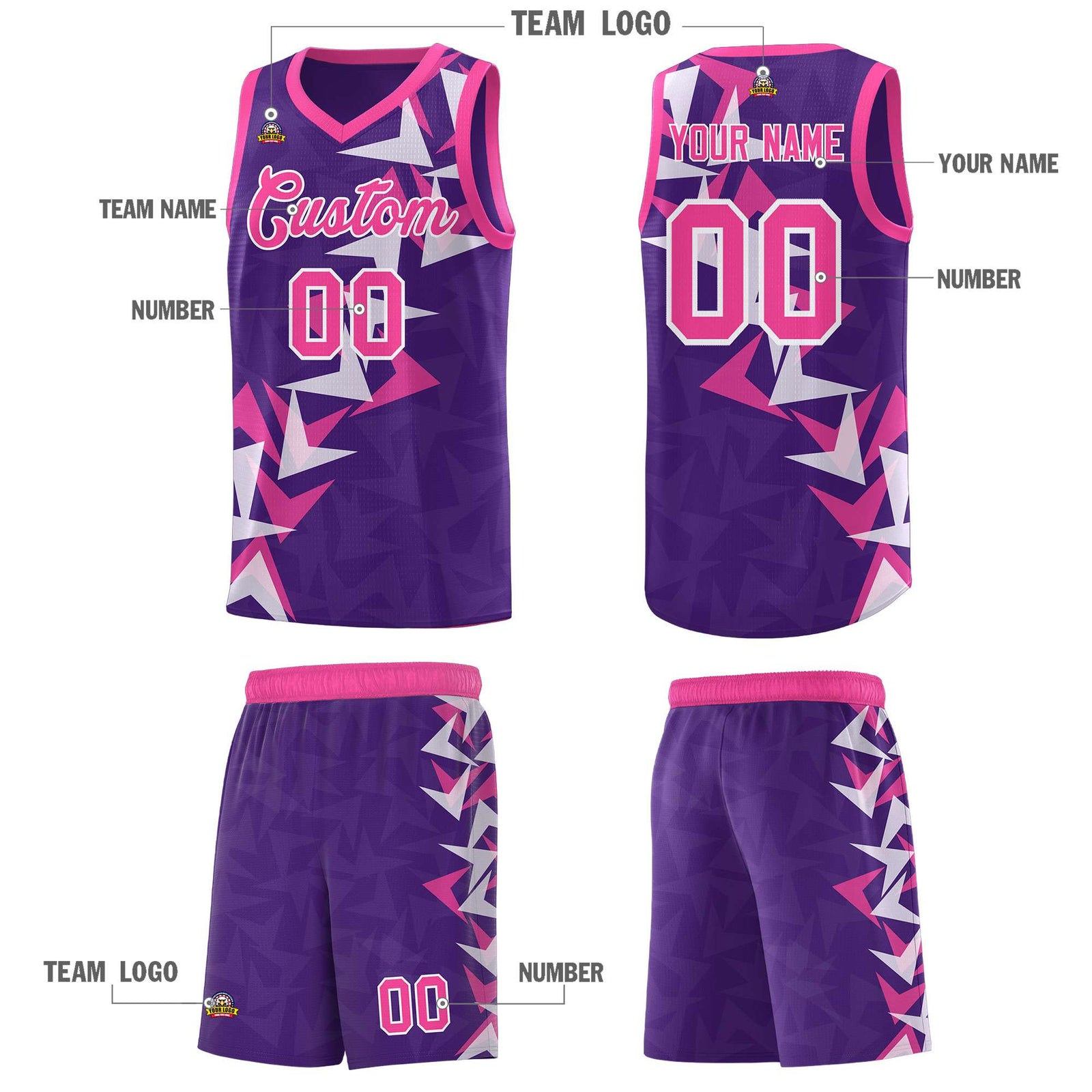 Custom Purple Boomerang Pattern Sets Basketball Jersey