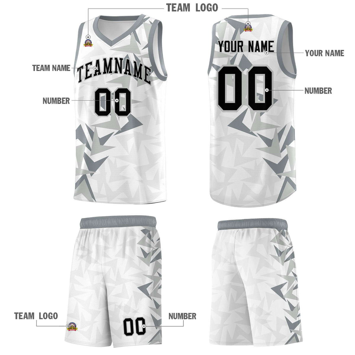 Custom White Boomerang Pattern Sets Basketball Jersey