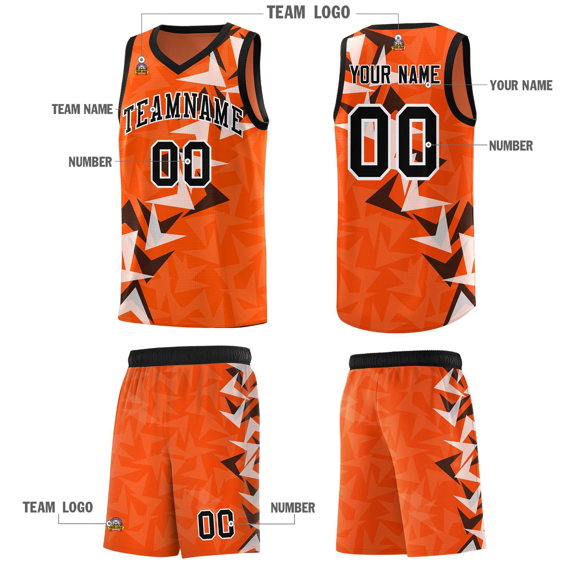 Custom Orange Boomerang Pattern Sets Basketball Jersey