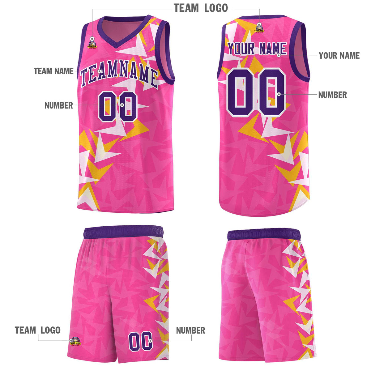 Custom Pink Boomerang Pattern Sets Basketball Jersey
