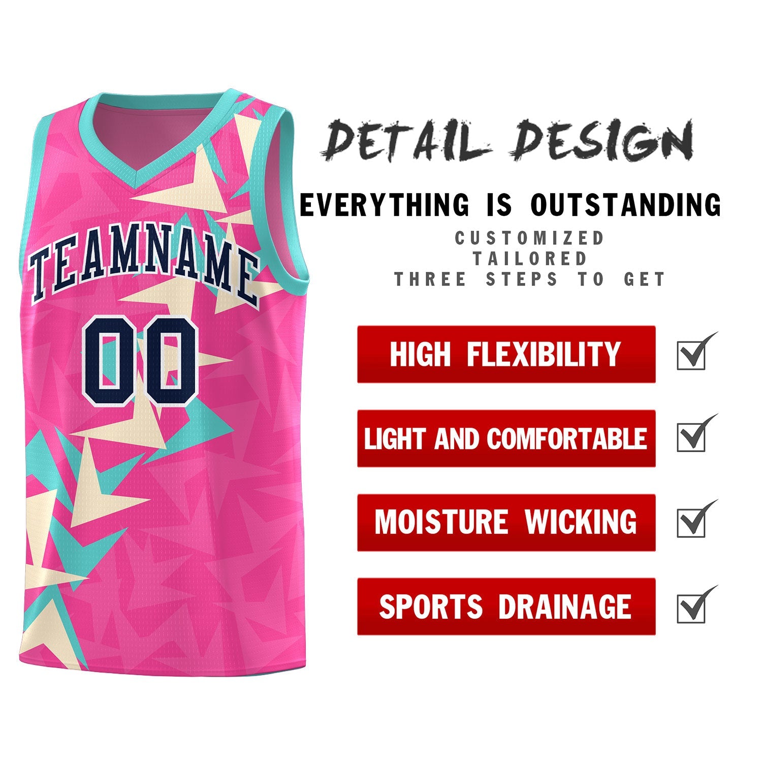 Custom Pink Boomerang Pattern Sets Basketball Jersey