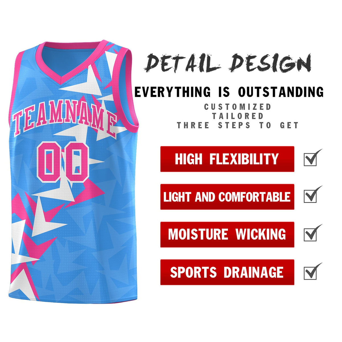 Custom Light Blue Boomerang Pattern Sets Basketball Jersey