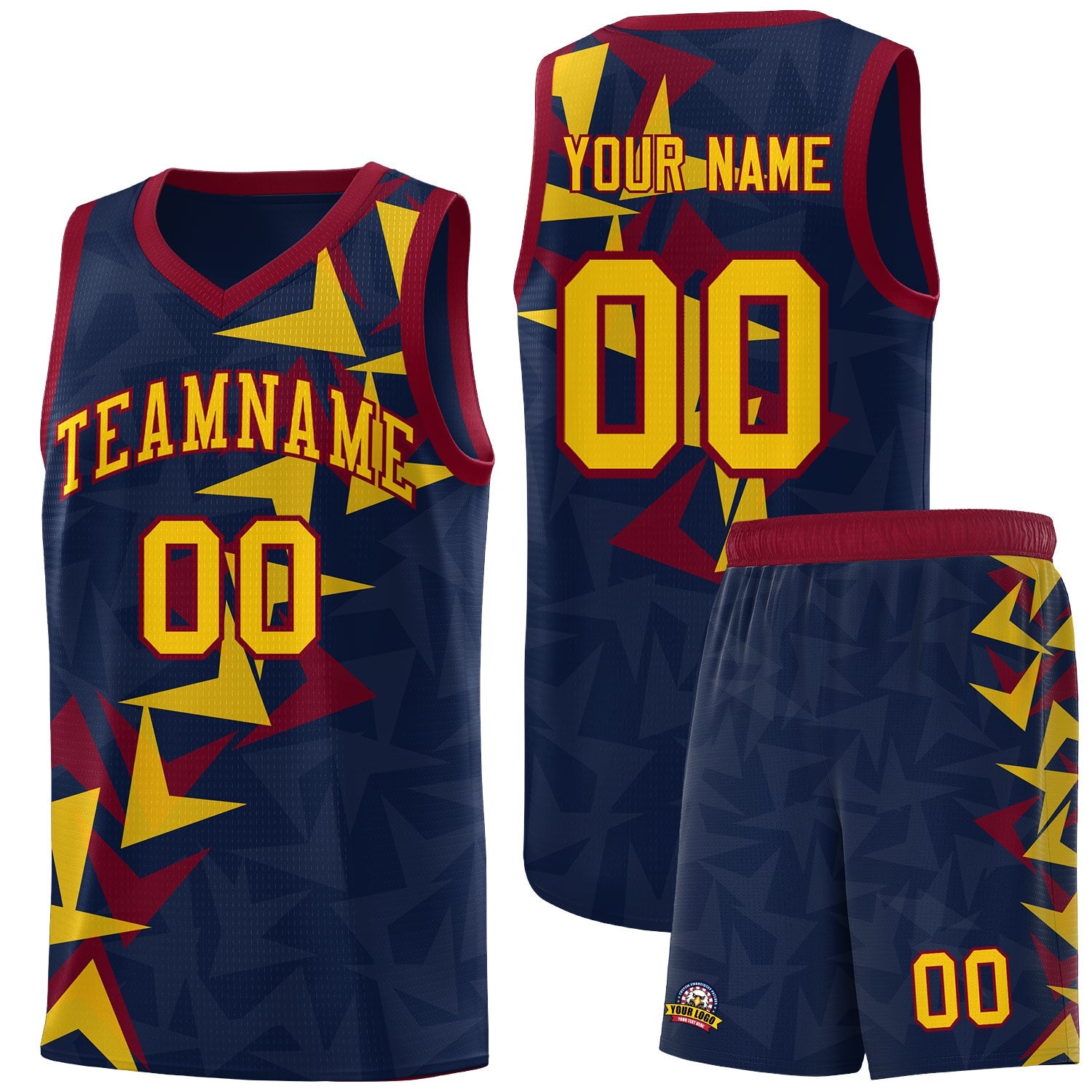 Custom Navy Boomerang Pattern Sets Basketball Jersey