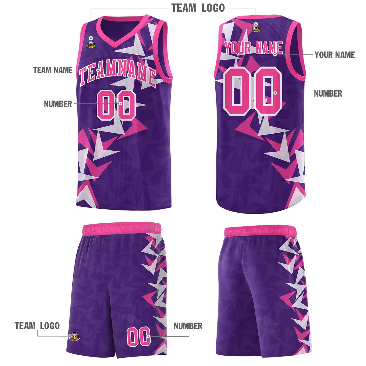 Custom Purple Boomerang Pattern Sets Basketball Jersey