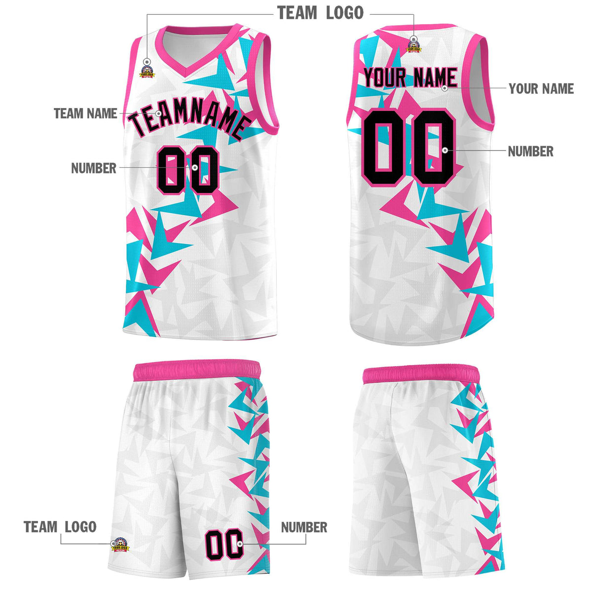Custom White Boomerang Pattern Sets Basketball Jersey