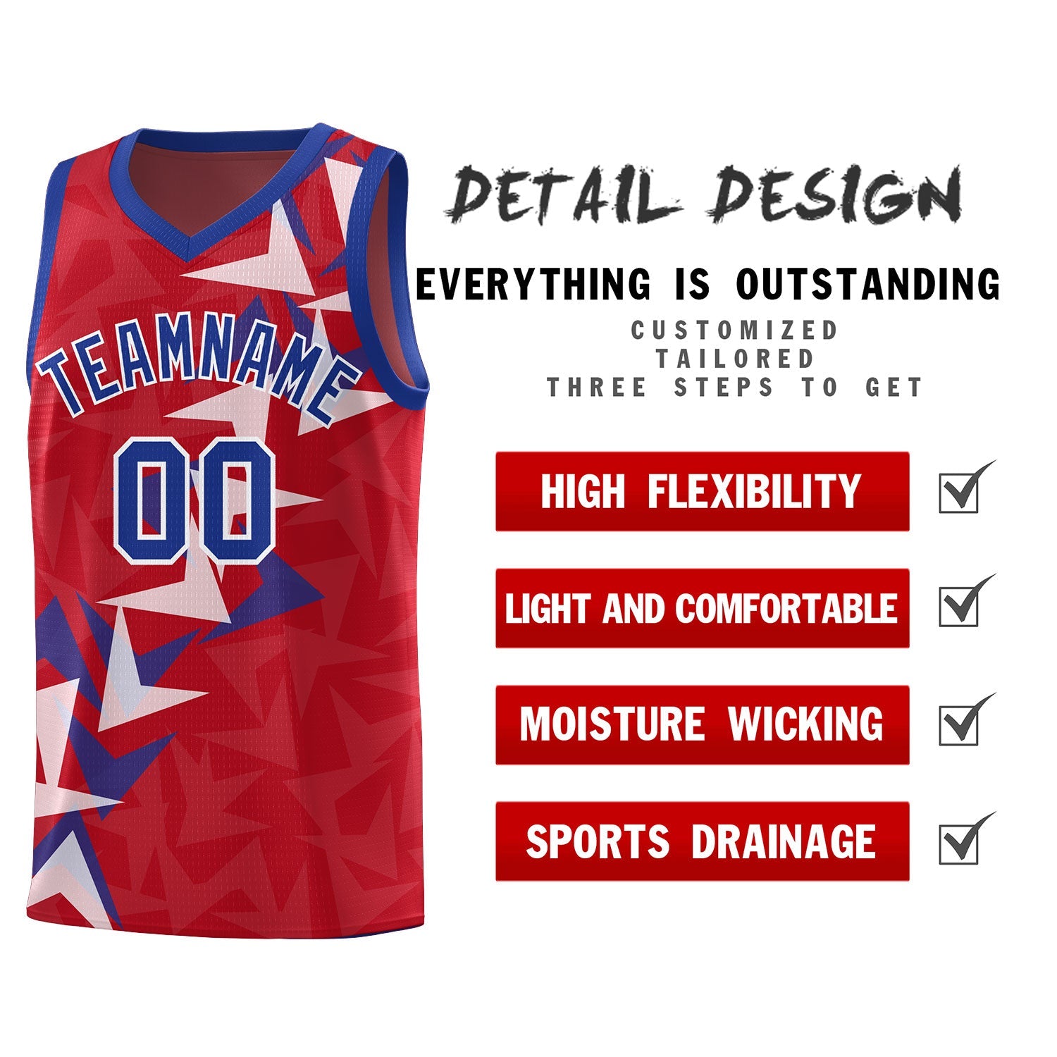 Custom Red Boomerang Pattern Sets Basketball Jersey