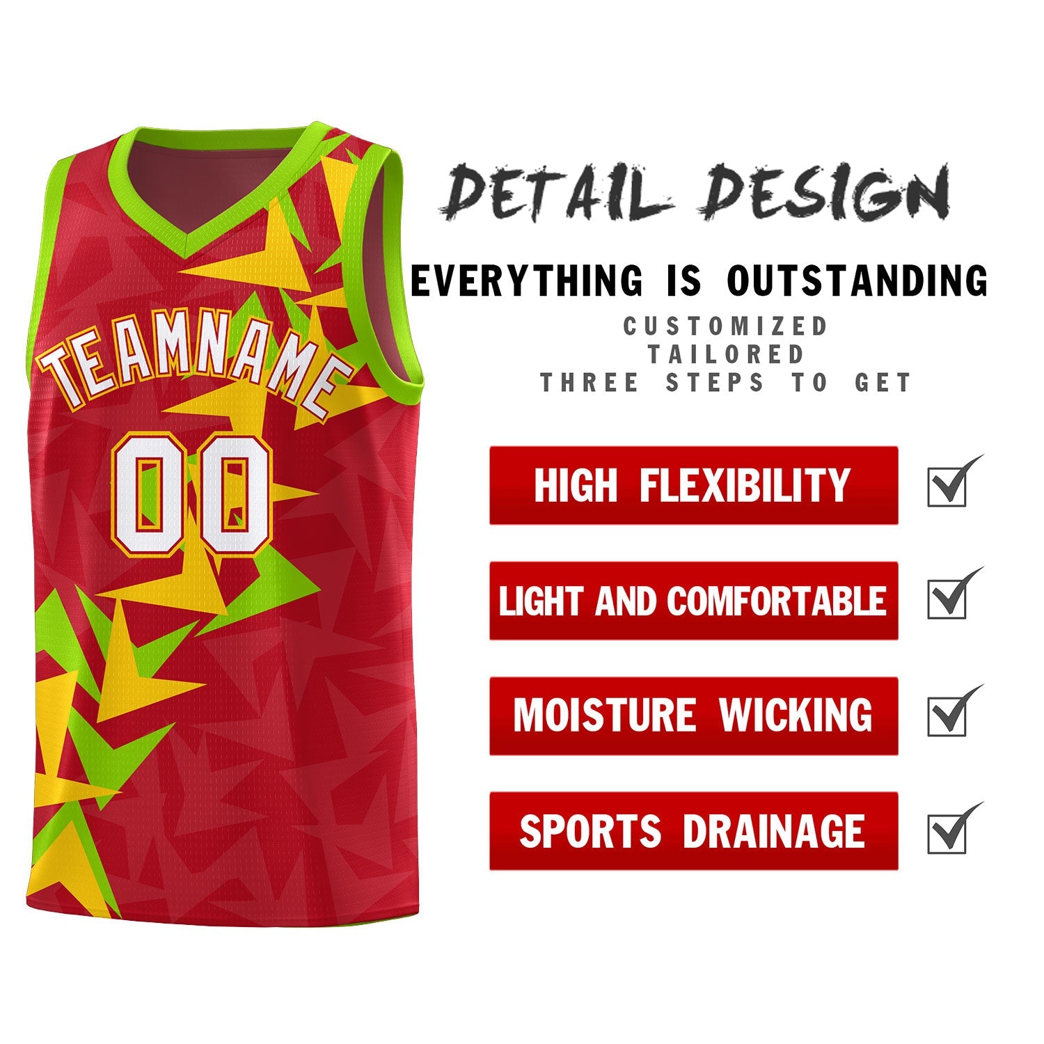 Custom Red Boomerang Pattern Sets Basketball Jersey