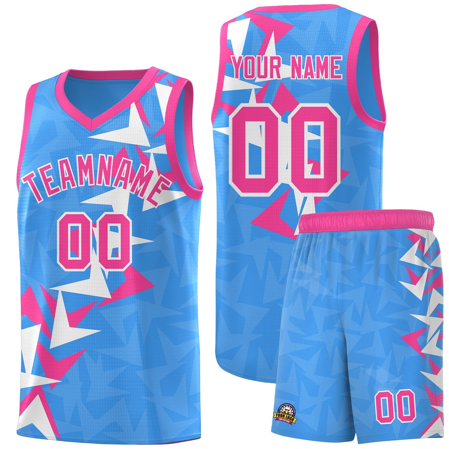 Custom Light Blue Boomerang Pattern Sets Basketball Jersey