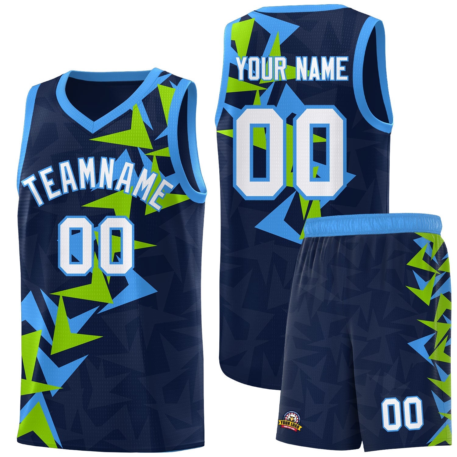 Custom Navy Boomerang Pattern Sets Basketball Jersey