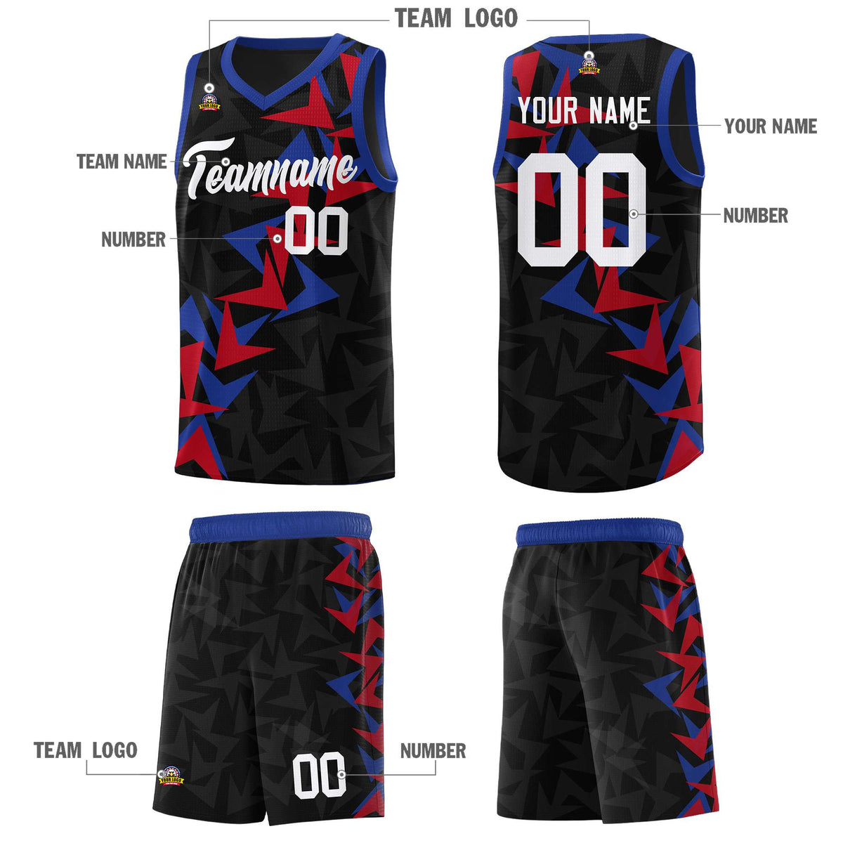 Custom Black Boomerang Pattern Sets Basketball Jersey