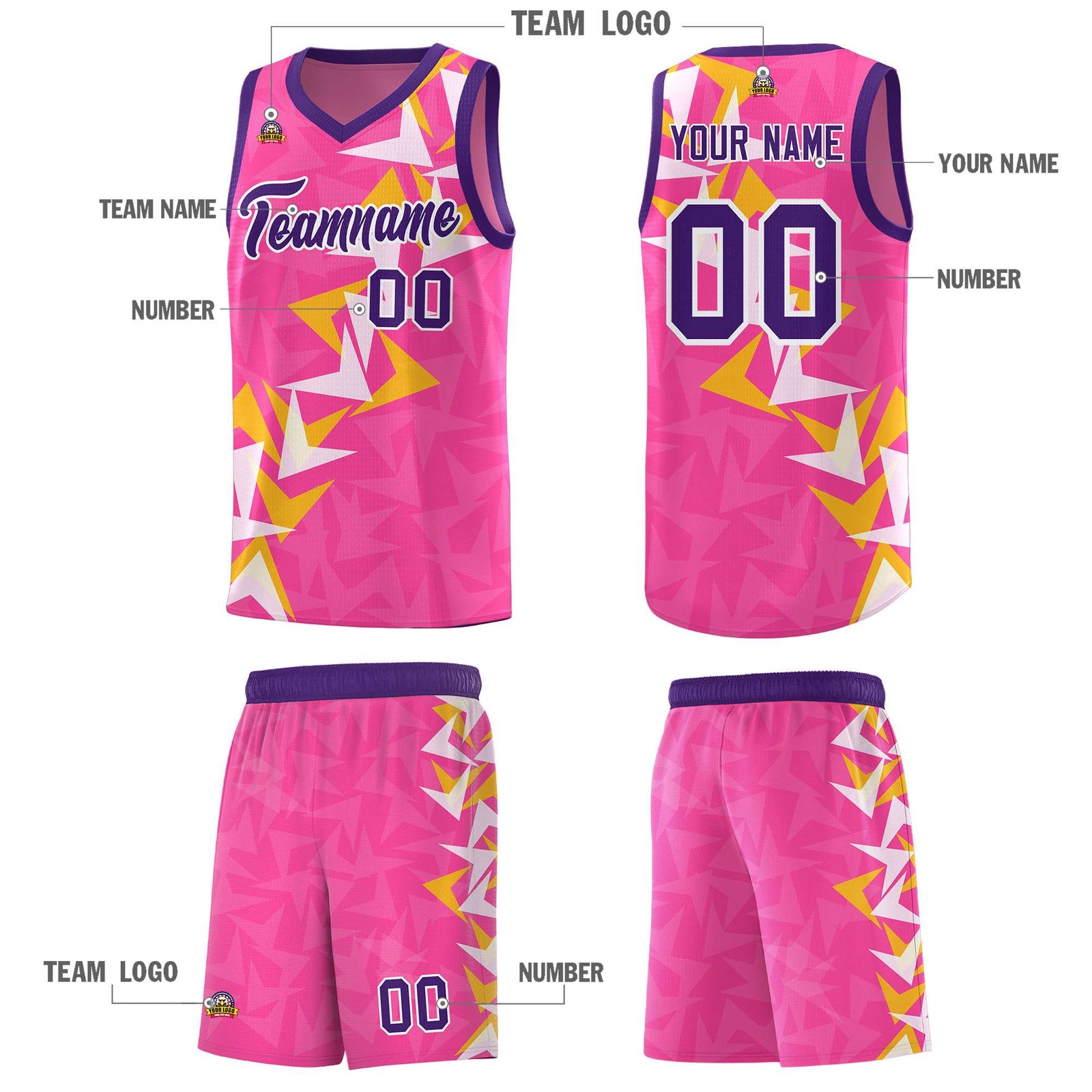 Custom Pink Boomerang Pattern Sets Basketball Jersey