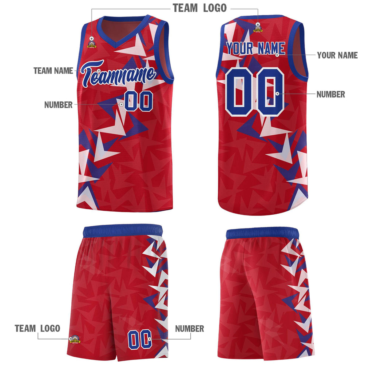 Custom Red Boomerang Pattern Sets Basketball Jersey