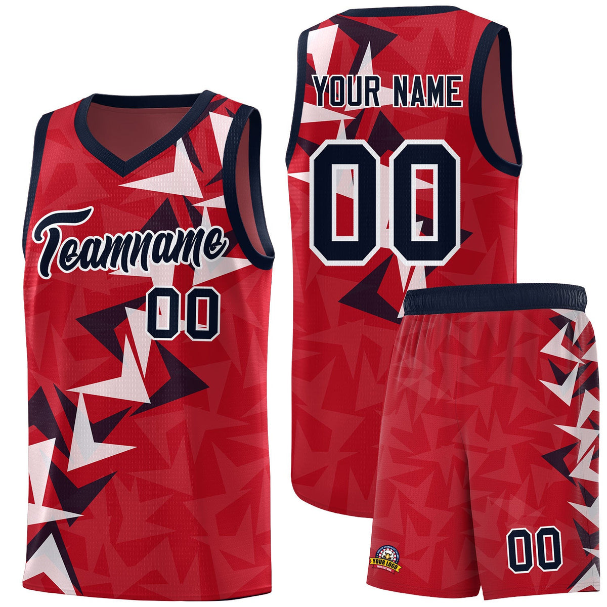 Custom Red Boomerang Pattern Sets Basketball Jersey
