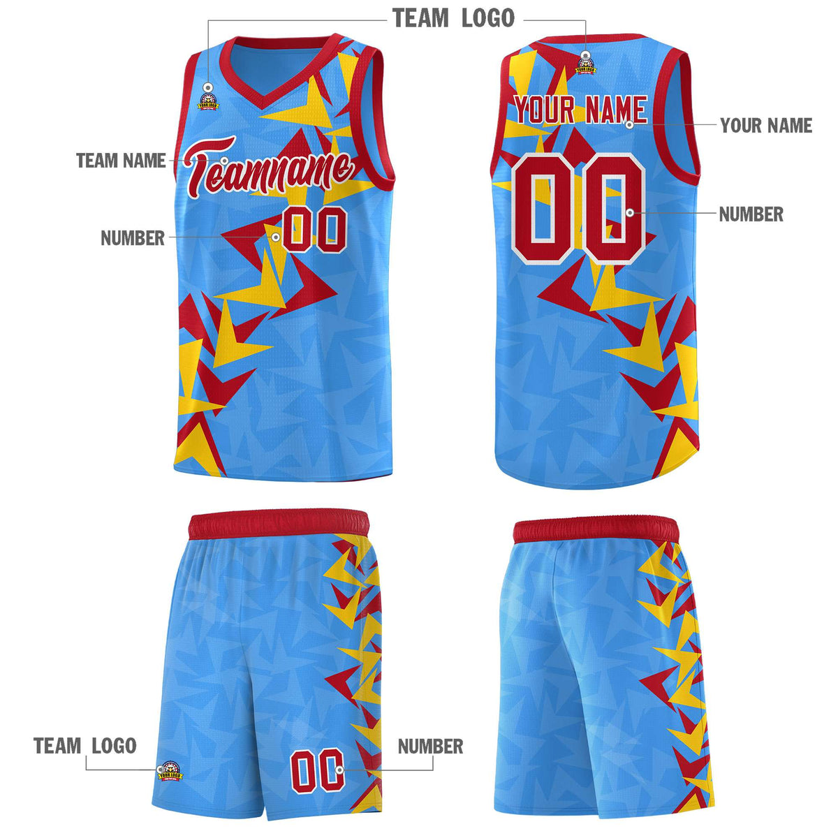 Custom Light Blue Boomerang Pattern Sets Basketball Jersey