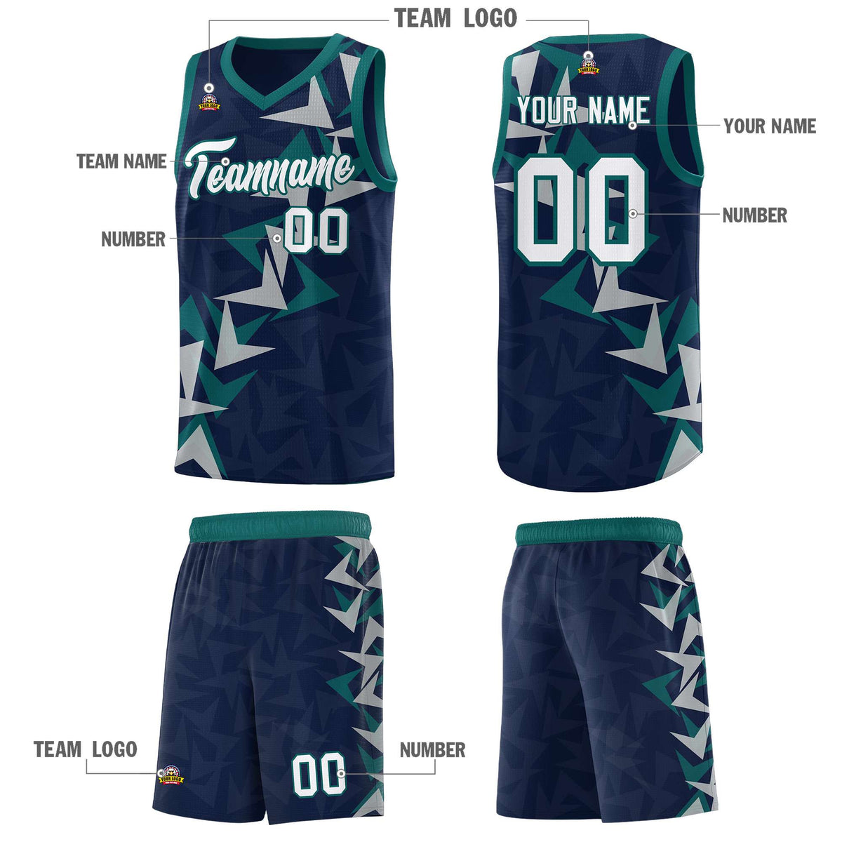 Custom Navy Boomerang Pattern Sets Basketball Jersey