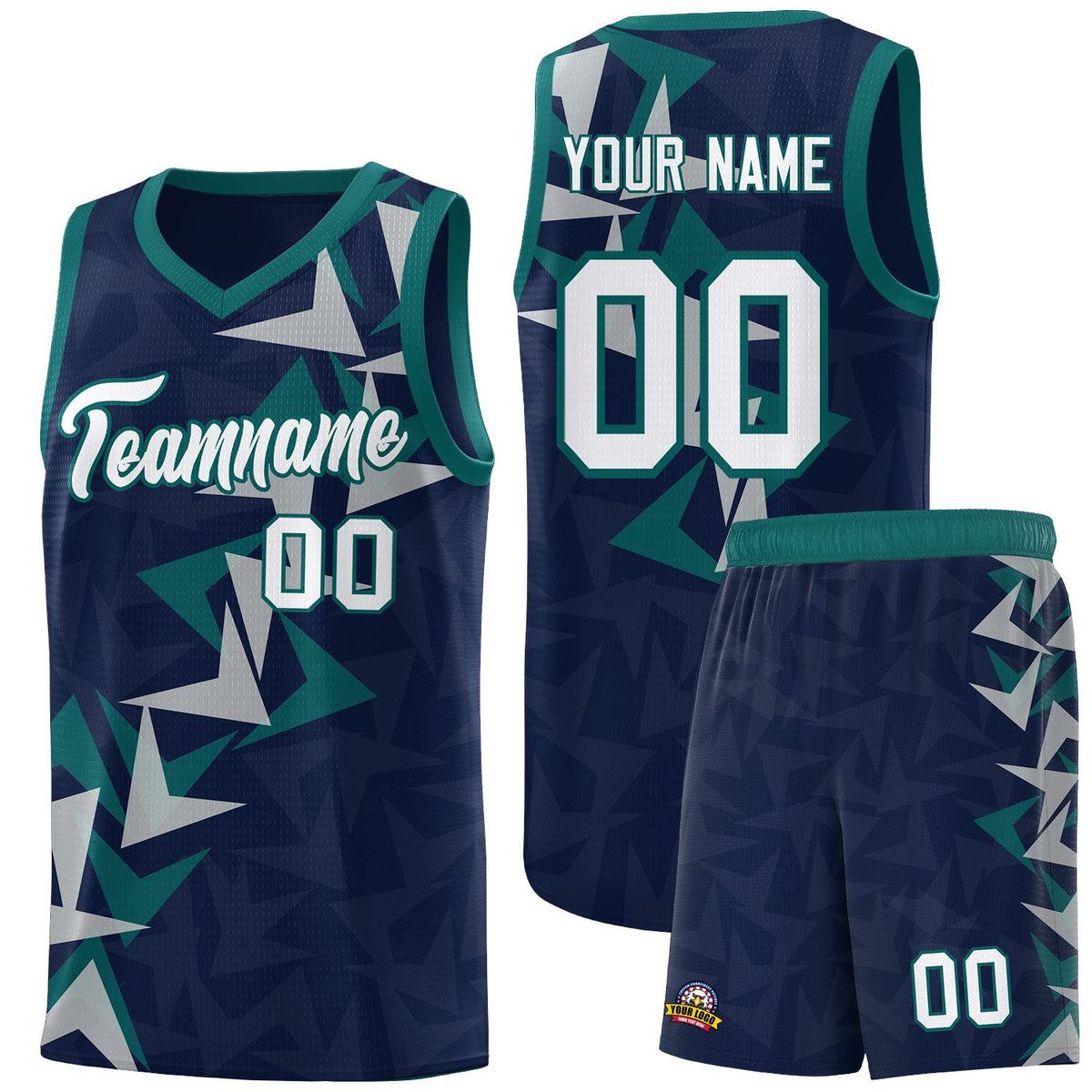 Custom Navy Boomerang Pattern Sets Basketball Jersey